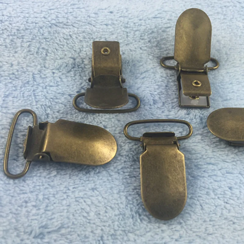 10pcs 1\'\' 25 mm Copper Paci Pacifier Metal Suspender Clips Ribbon Craft Hook Holder Plastic Insert