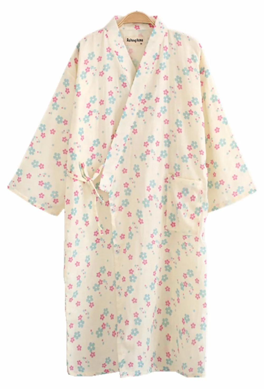 

Shanghai Story 100% Cotton Three-quarter Sleeves Kimono Bathrobe With Pockets For Women Robe Printed Flower Pajamas 8 Color