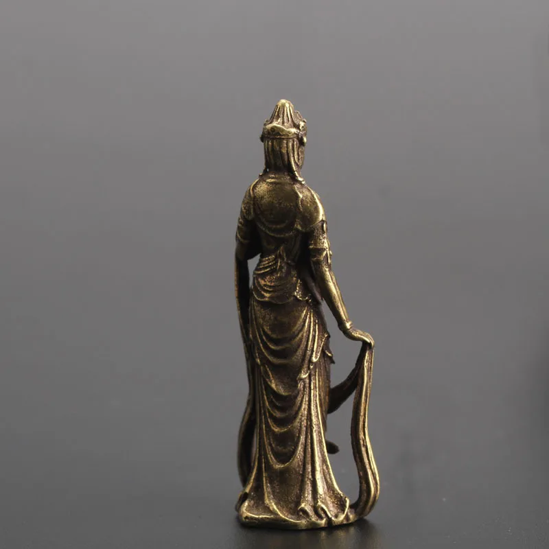 Chinese Antique Bronzeware Retro Small Inch Buddha Compassion Guanyin Small Bronze Statue Mouth Safe Pure Copper Ancient Casting