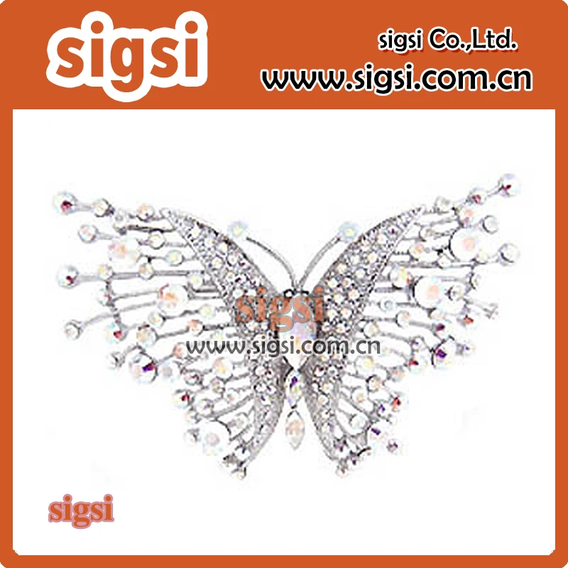 100pcs Silver metal sparkly rhinestone butterfly acrylic rhinestone brooch pin for gift/party