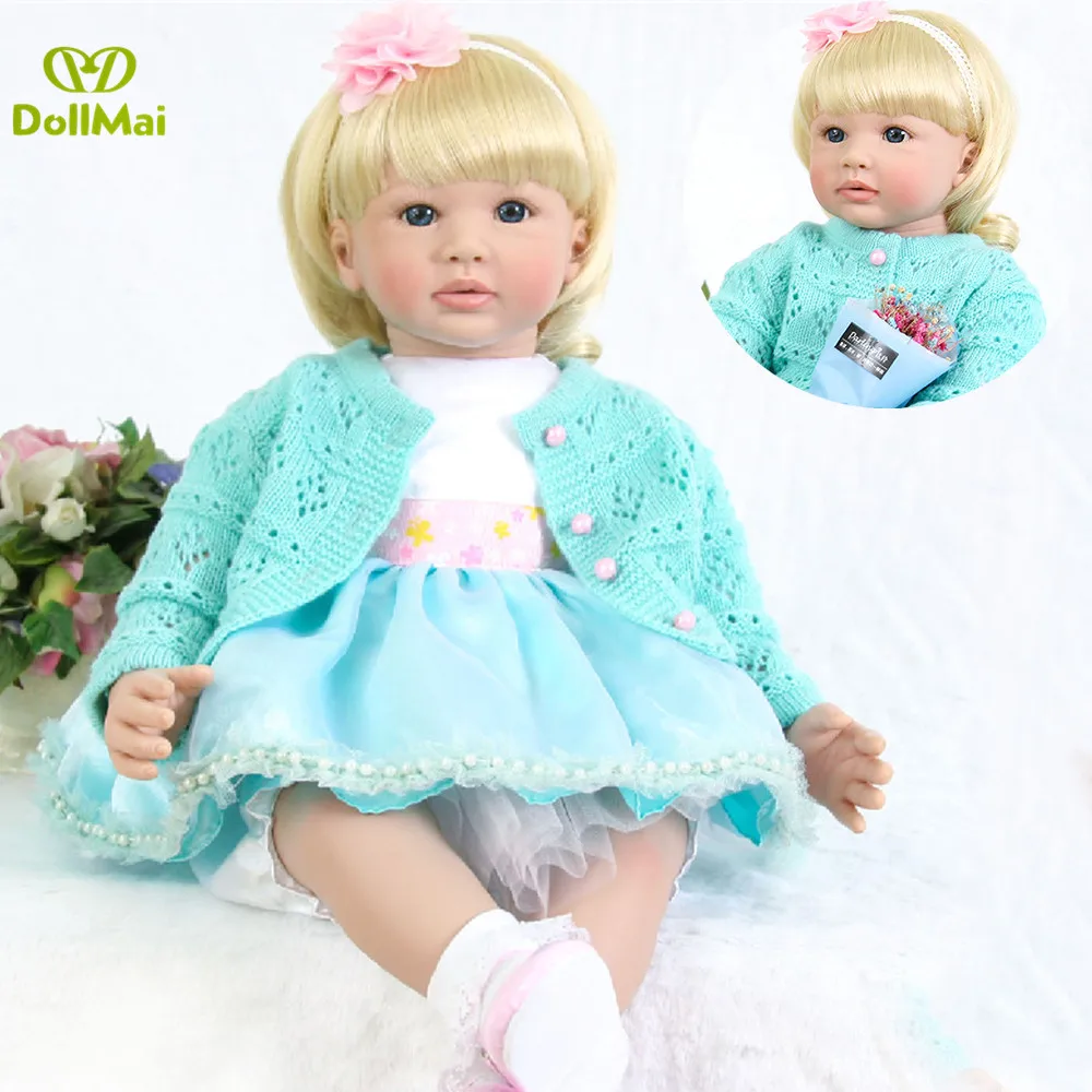 

24 Inch Reborn Toddler Girl Doll Cury Blond Hair Baby Soft Body Silicone Doll Exclusive Style Dress Up Toys Gift