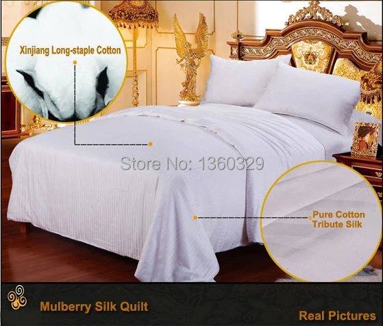 150*210cm White Comforter Silk Blanket Handmade Winter Silk Quilts Yellow colcha Pink edredon Silk Quilted Bedspread silk duvet