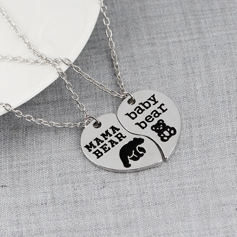 mama baby bear Necklaces Family series Puzzle Necklace Heart broken 2 mother daughter Necklace gift for children birthday