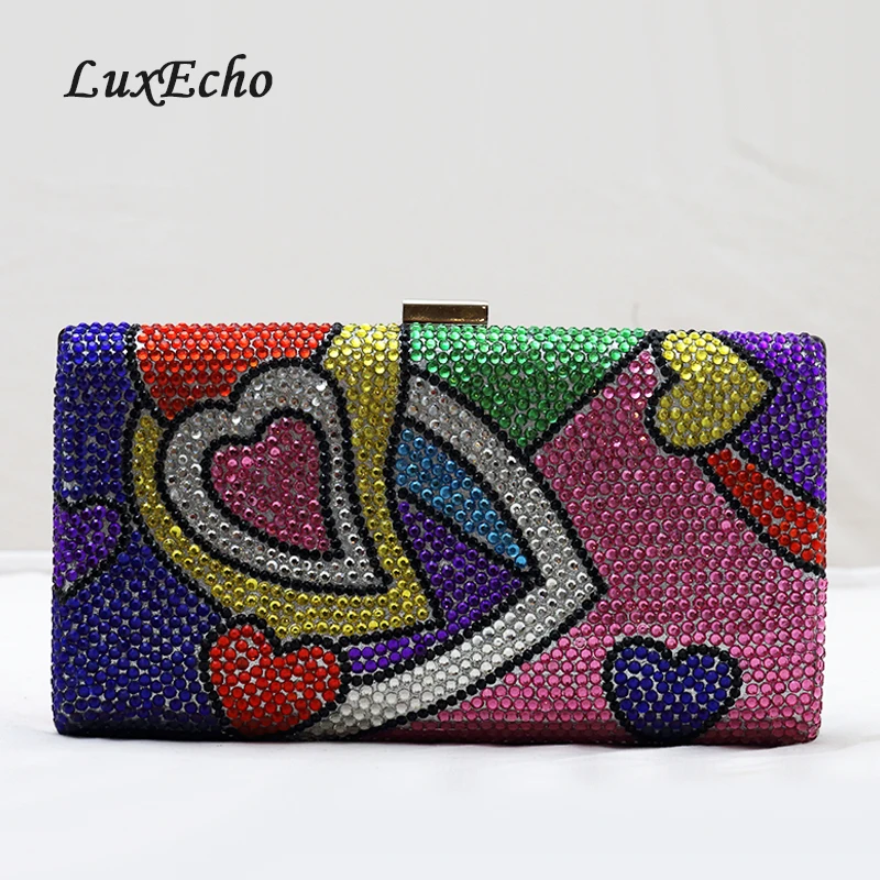 LuxEcho Multicolored Rhinestone handbags Bride wedding purse Fashion party evening bags Day clutches ladies fashion bags