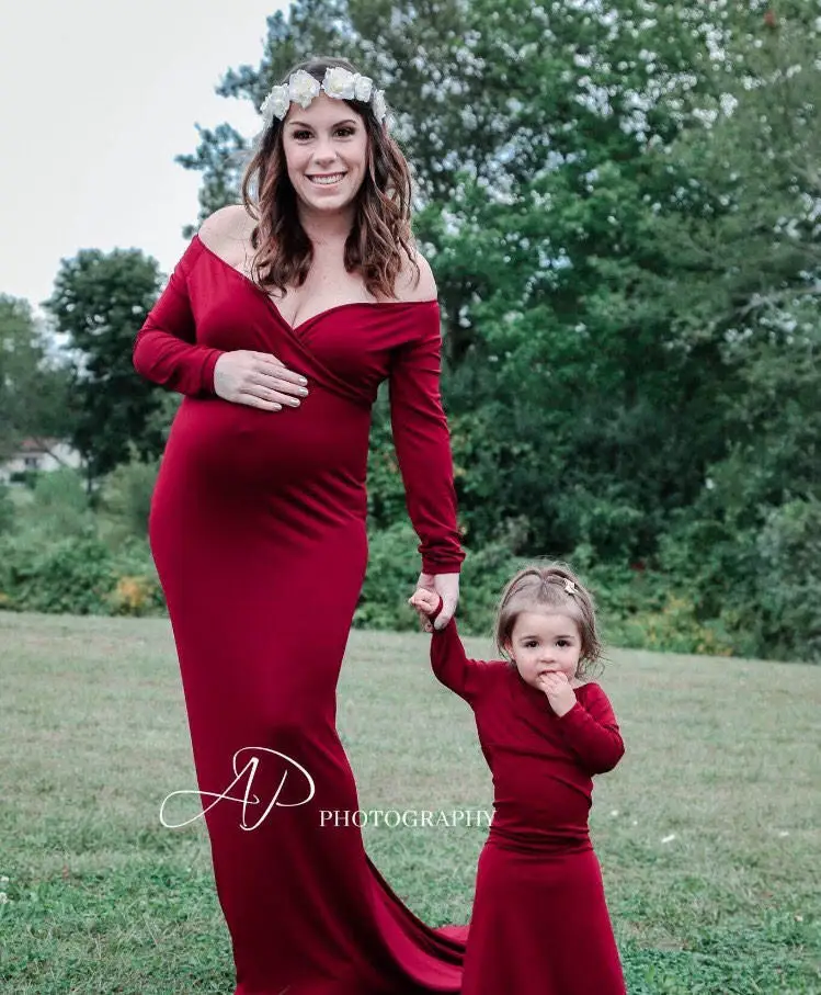 

Maternity Dress Maternity Photography Props Long Sleeve Maternity Gown Dress Mermaid Style Cotton Baby Shower Dress Plus Size