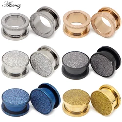 Alisouy 1PC Glitter Frosted Black Rose Gold Color Ear Plug Screw Piercing Tunnel Expander Flesh Gauges Body Jewelry Earrings