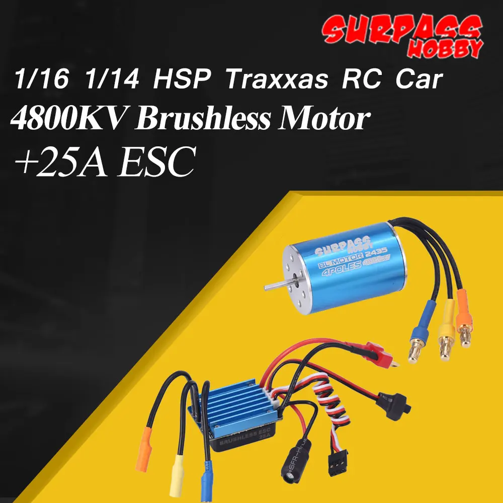 

SURPASS HOBBY 2435 4800KV Sensorless Brushless Motor With 25A ESC Combo Set for HSP 1/16 1/14 HPI Tamiya RC Car