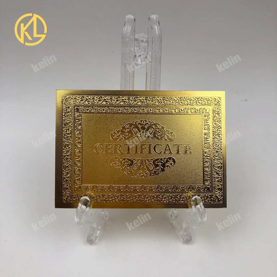 50 pcs or 100pcs Plastic Material Full Gold Plated Stone Certificate of Authenticity for banknote or Coin