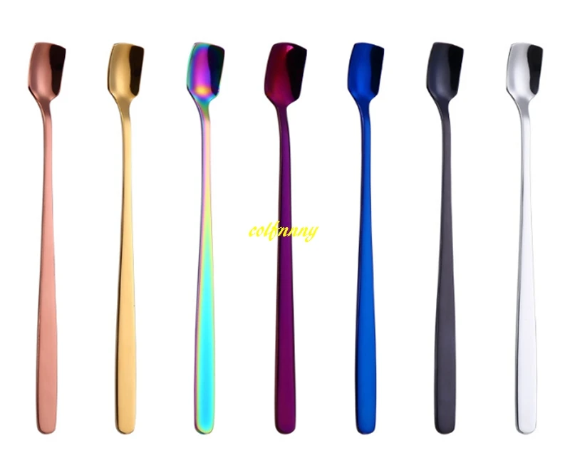 500pcs/lot 304 Stainless Steel Square Head Ice Spoons coffee Spoon Dessert 15.3cm Scoop Cocktail Bar Tools Dinnerware