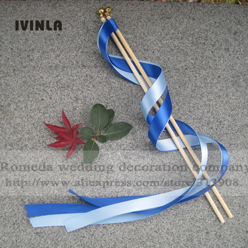 50pcs/lot Blue & Light Blue wedding wands With gold Bells for wedding decoration