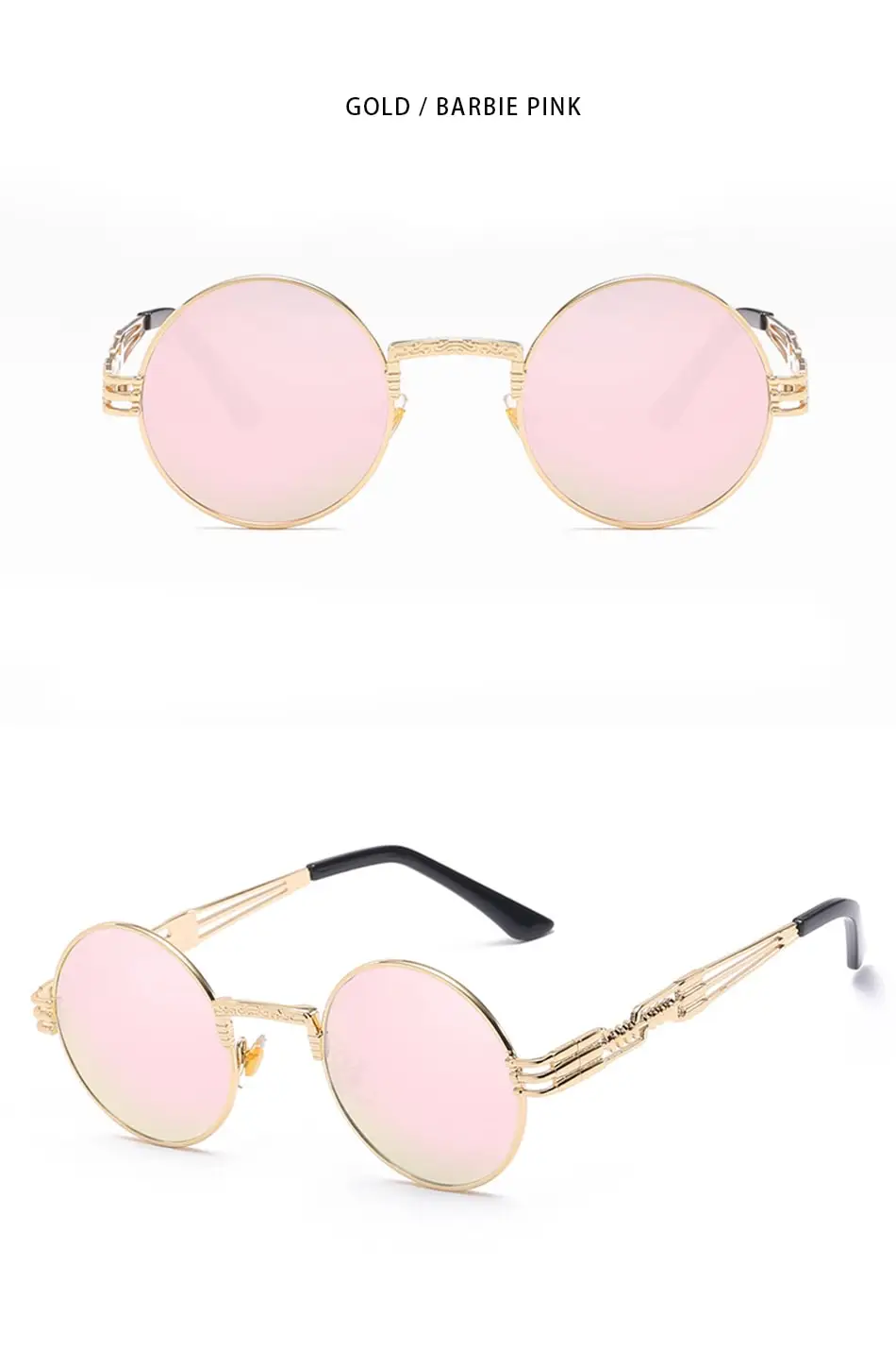 Neue Mode Retro Steampunk Runde Metall Sonnenbrille für Männer Frauen Doppel Frühling Bein Bunte Brillen Punk Gläser UV400 – Detail 10
