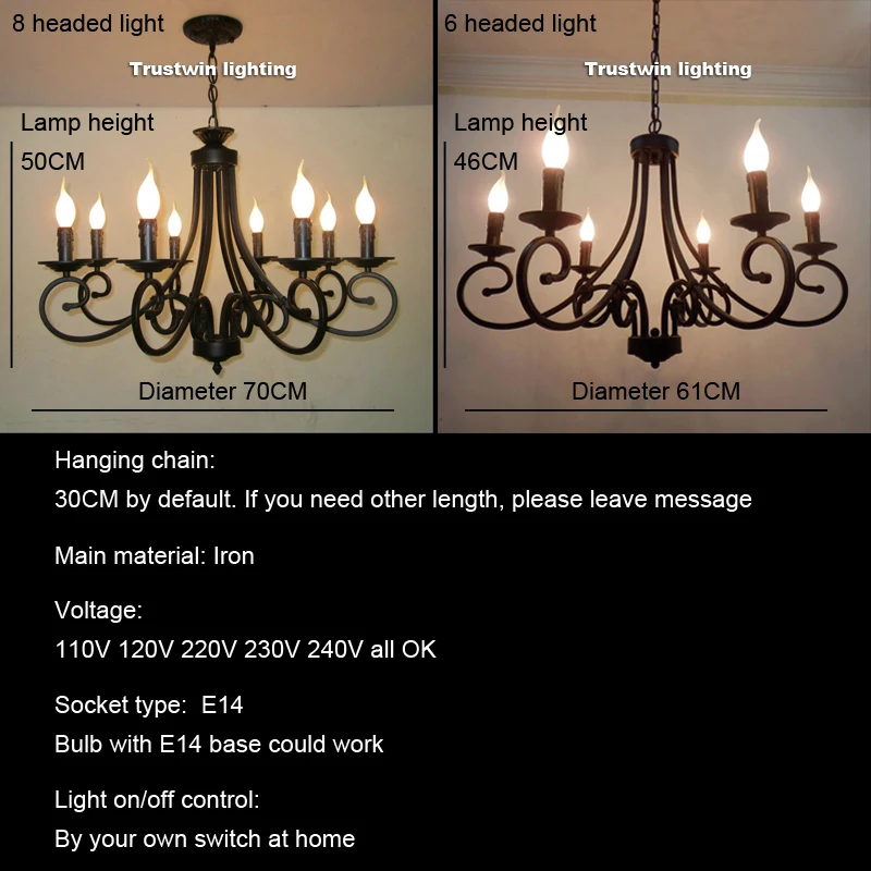 retro black iron candle light 6 8 lights big chandelier lamp for living dinning room foyer hanging chain light