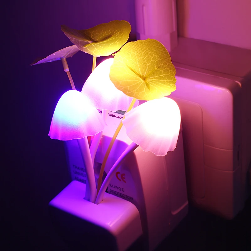 

Romantic Colorful LED 110-220V 3 LEDS Mushroom Night Light Bed Lamp Home Illumination Light sensor automatic startup EU US Plug