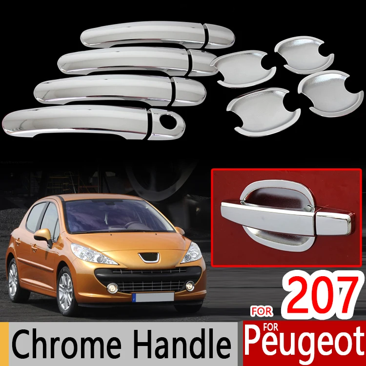 

for Peugeot 207 Accessories Chrome Styling Door Handles Covers 207cc 207sw Estate Sticker Exterior Decoration Car Styling 2006