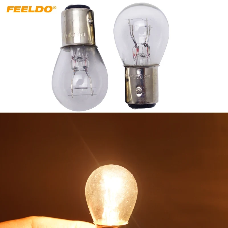 FEELDO 50pcs 12V 21/5W BAZ15D S25 Car Clear Glass Lamp Brake Tail Bulb Car Indicator Halogen Lamp #FD-4276