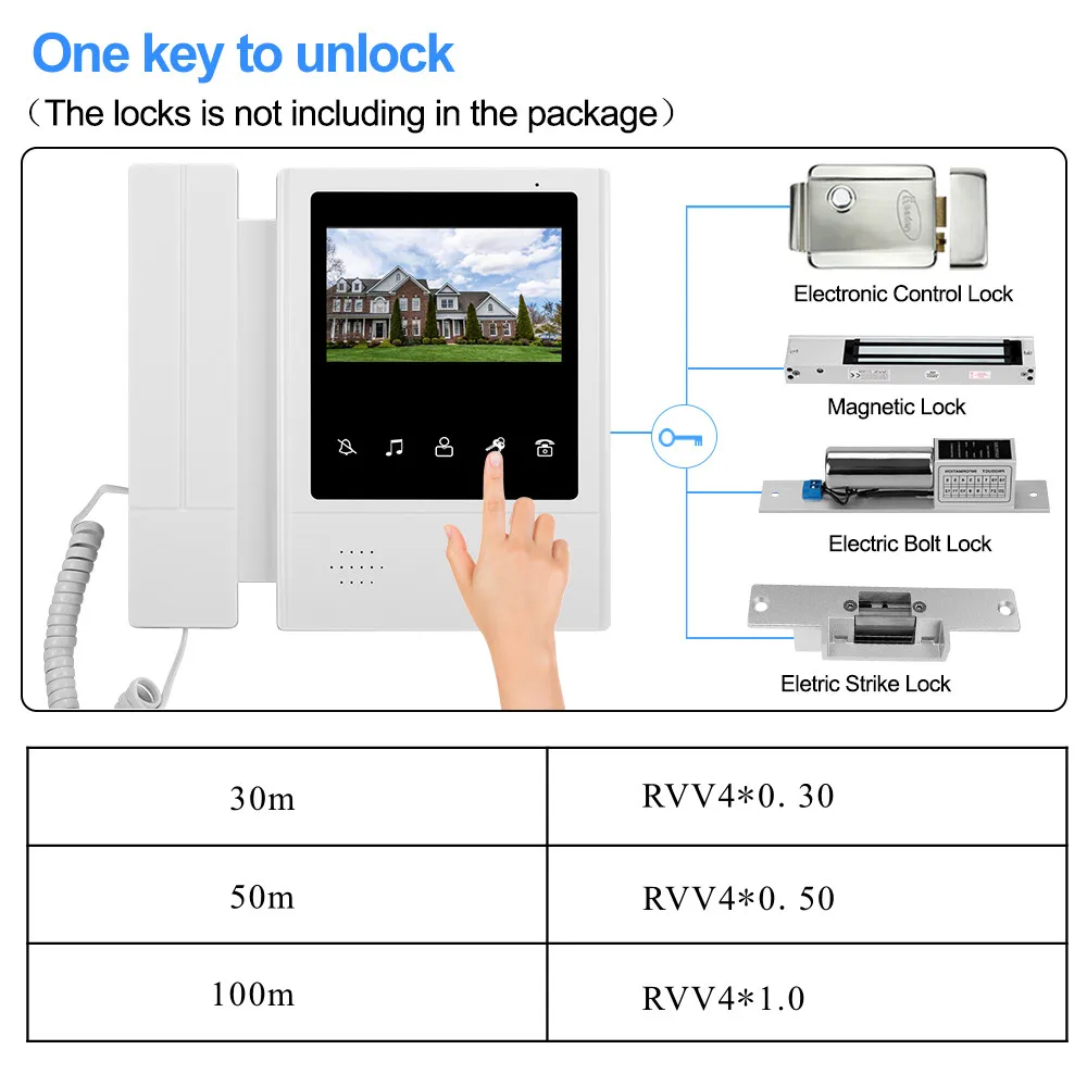 OBO-sistema de intercomunicación para el hogar, videoportero con pantalla de 4,3 pulgadas, TFT-LCD a Color, 25 tonos de llamada