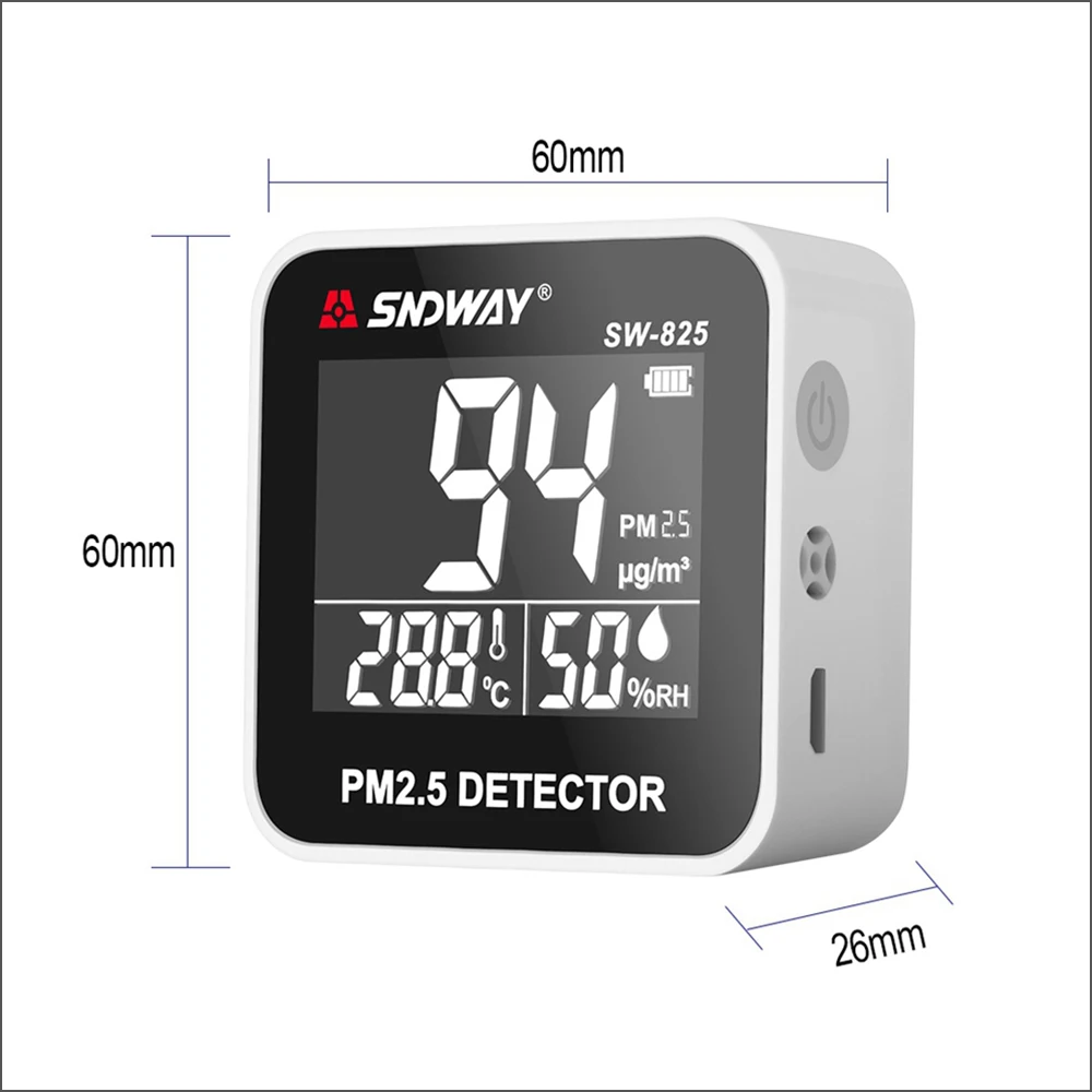 SNDWAY PM2.5 Monitor Air Quality Monitor PM 2.5 Detector Electrical Mini Temperature Humidity Gas Analyzer Digital Gas Detector