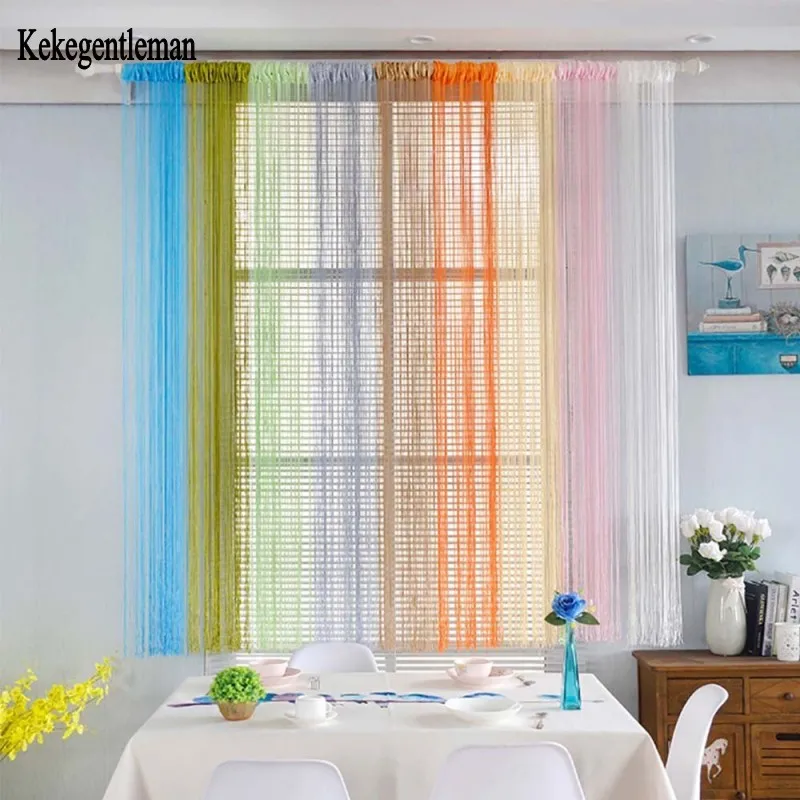 Solid Decorative String Curtain 100*200/300*300CM Black White Gray Classic Line Curtains Window blind Vanlance Room Divider