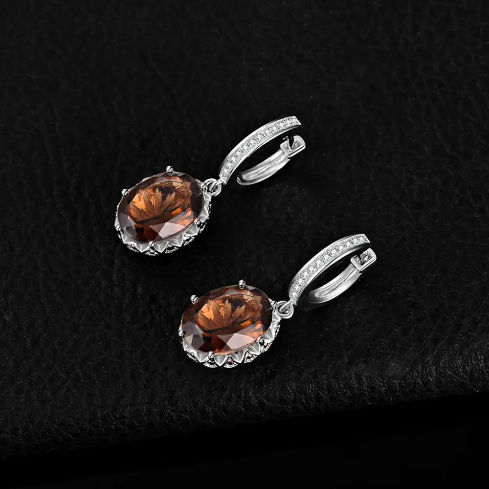 JewelryPalace Large 7ct Genuine Smoky Quartz 925 Sterling Silver Dangle Drop Earrings for Women Statement Gemstone Earings