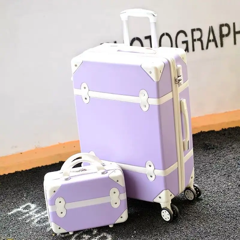 women hard retro pink rolling luggage set trolley baggage with cosmetic bag on wheels cute trolley suitcase travel bag for girls