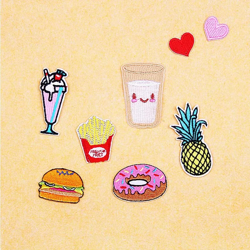 1pcs Donuts Fries Embroidered Patches Large Size for Clothes Ironing Sew Appliques for Jackets Bag Shoes Sticker Badges cp1592