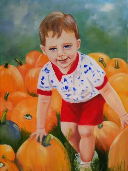 

High quality Oil painting Canvas Reproductions Chance with the Pumpkins By Joni McPherson hand painted