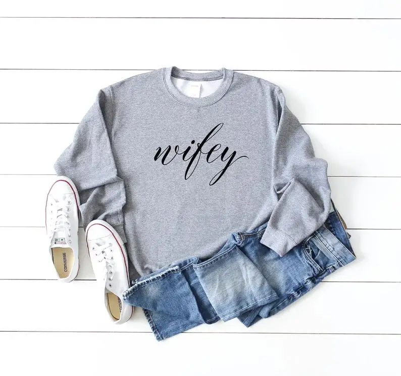 Skuggnas New Arrival Wifey Sweatshirt Mrs Sweatshirt Bride Jumper Long Sleeved Fashion Women Outfits Drop Shipping