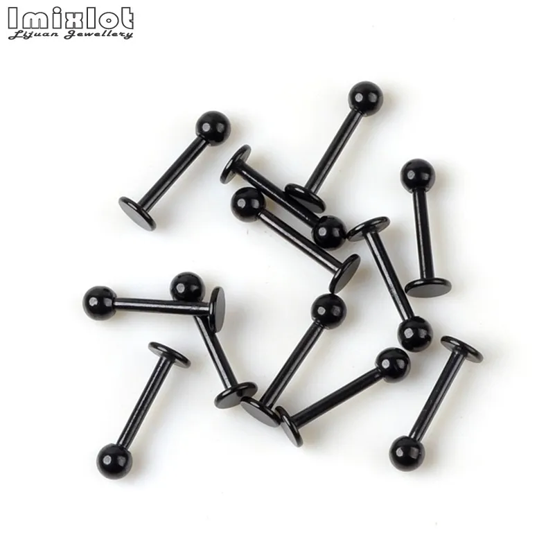 Wholesale 10Pcs/lot Stainless Steel Lip Piercing Spherical Labret Lip Rings Plated Black Body Piercing Tragus Jewelry Unisex