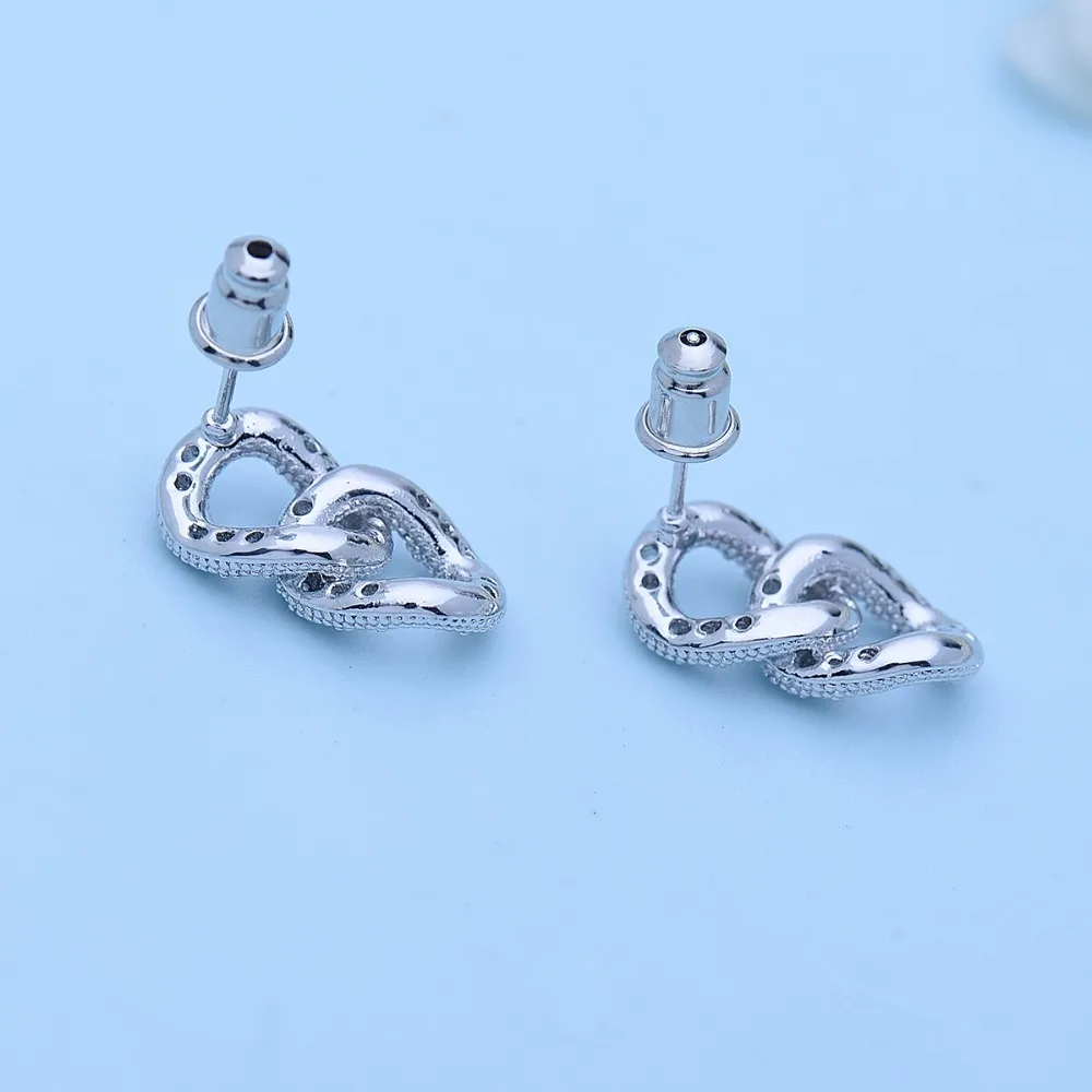 LUOTEEMI 2 Small Round Connected Stud Earring For Women Bridal Wedding Twisted Silver Color Korean Unusual Design Zircon Earring