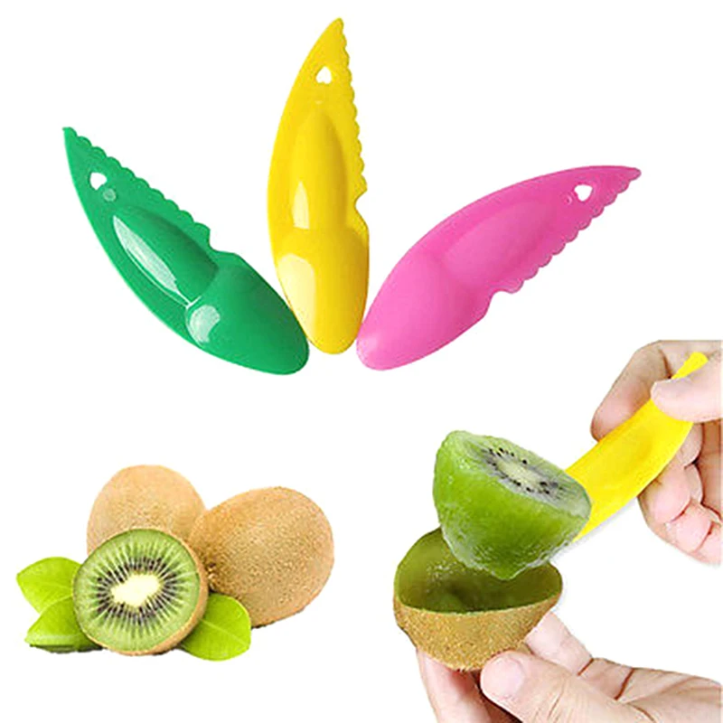 3pcs/set Kiwi Spoon Plastic Kiwi Dig Scoop Fruit Knife Slicer Peeler Cutter 2 In 1 Fruit Knife Kiwi Spoon Kitchen Accessories