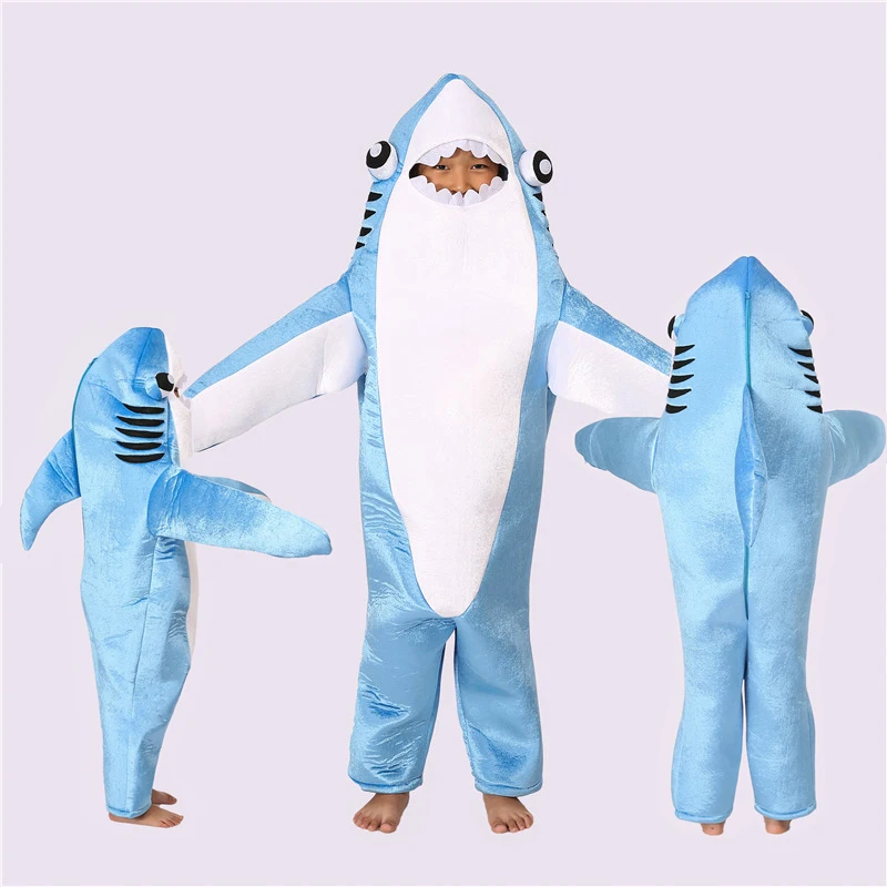 Shark Cosplay Costume Kids Adults Shark Stage Onesies Jumpsuit Clothing Halloween Costumes for Performance Props