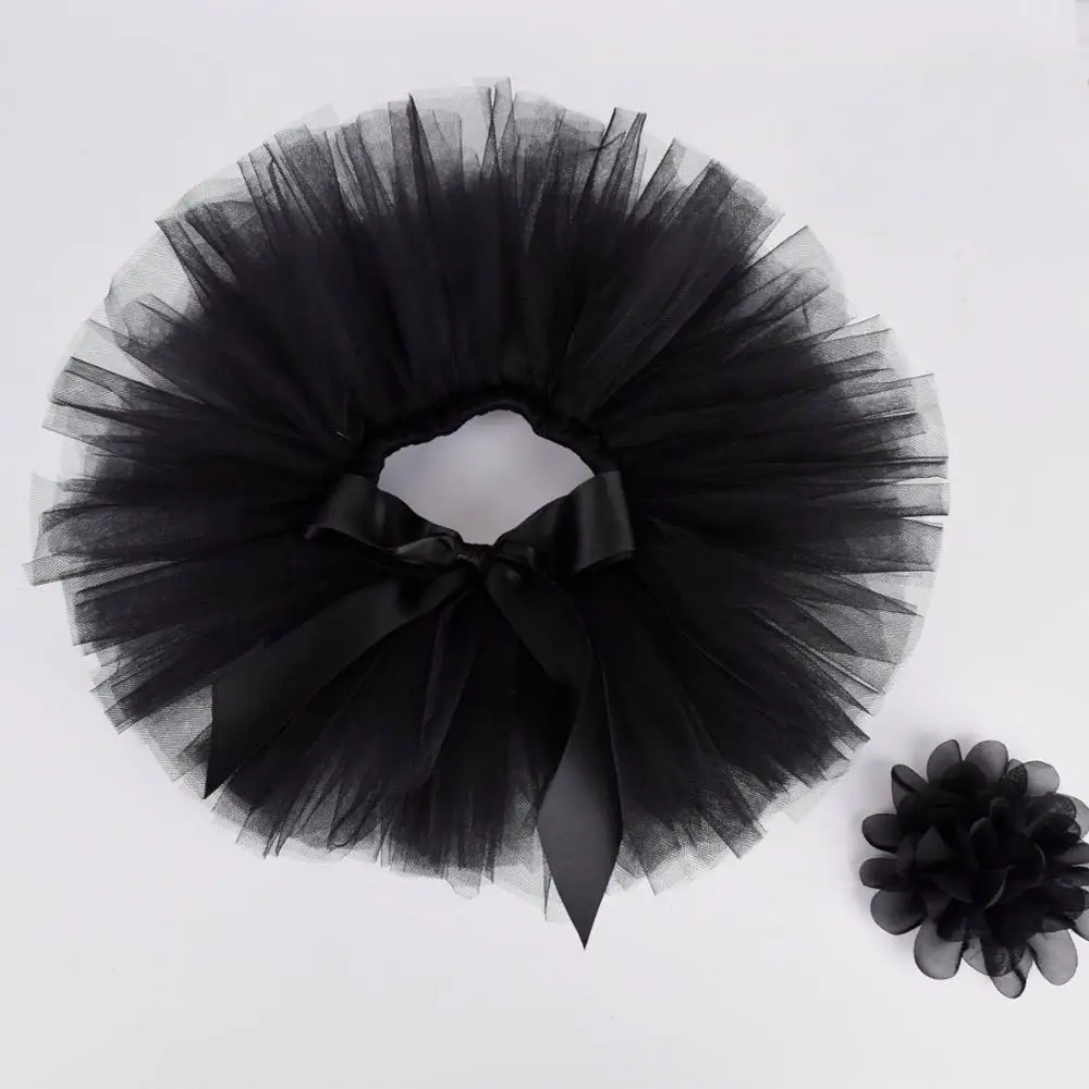 Black Baby Girls Fluffy Tutu Skirt & Headband Set Newborn Photo Prop Costume Infant Birthday Tulle Tutus Outfit For 0-12M