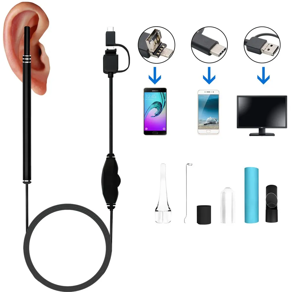 Ear Cleaning Endoscope 2 In1 USB HD Visual Ear Spoon 5.5mm Mini Camera Android PC Ear Pick Otoscope Borescope Tool Health Care