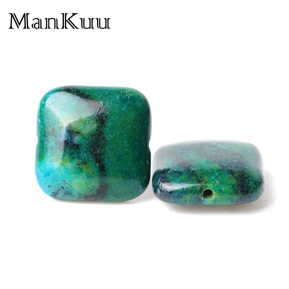 ManKuu 20mm Square Green Blue Natural Phoenix Stone Beads For DIY Jewelry Making Smooth Drilled Natural Gem Stone Beads 5pcs/Lot