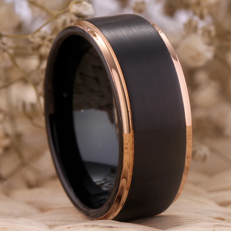 New Luxury Wedding Rings For Women Fashion Engagement Female Ring 100% Tungsten Ring Matte Black With Rose Golden Ring Gift