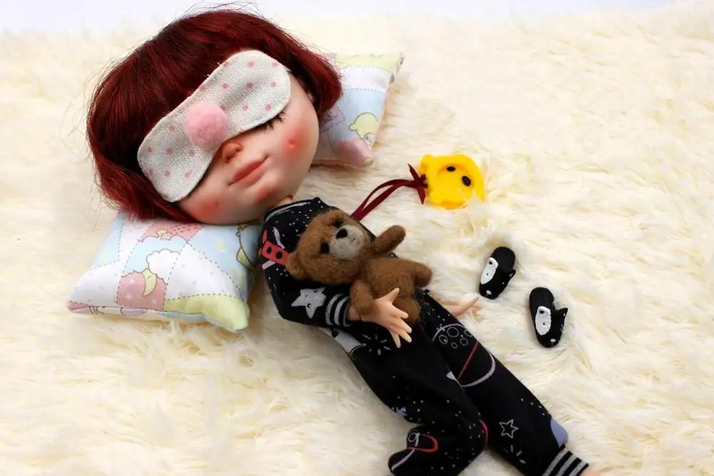 JSB14 Bute BJD doll clothes Two-piece outfit suits for Blyth Doll Pajamas and Eye mask doll Clothing Doll Accessories