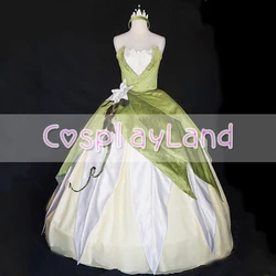 Princess Tiana Costume Green Ball Gown Dress Custom Made Costume With Leaf Crown for Adult Women Fashion Dress