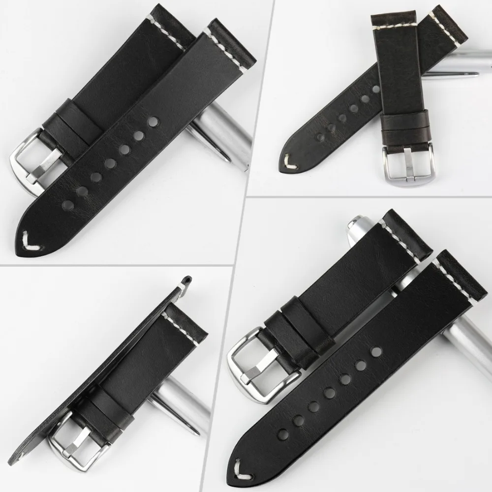 MAIKES New Design Special Oil Wax Cow Leather Watch band 20mm 22mm 24mm Watch Accessories Watch Strap Black Watchband For SEIKO