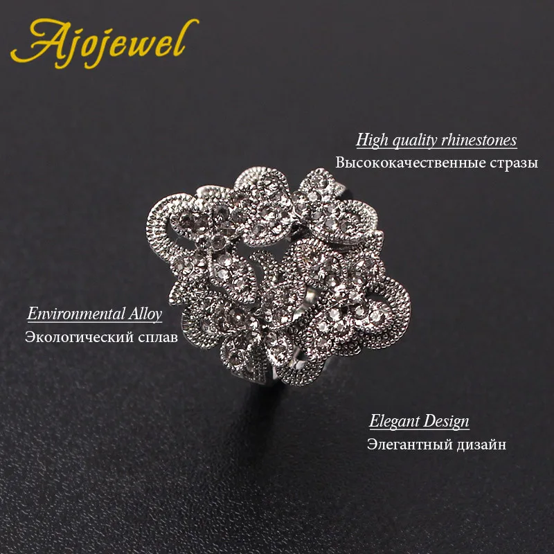 Ajojewel Size 7-9 Hollow Butterfly Rings For Women Full Of Black Rhinestone Elegant Vintage Jewelry Wholesale