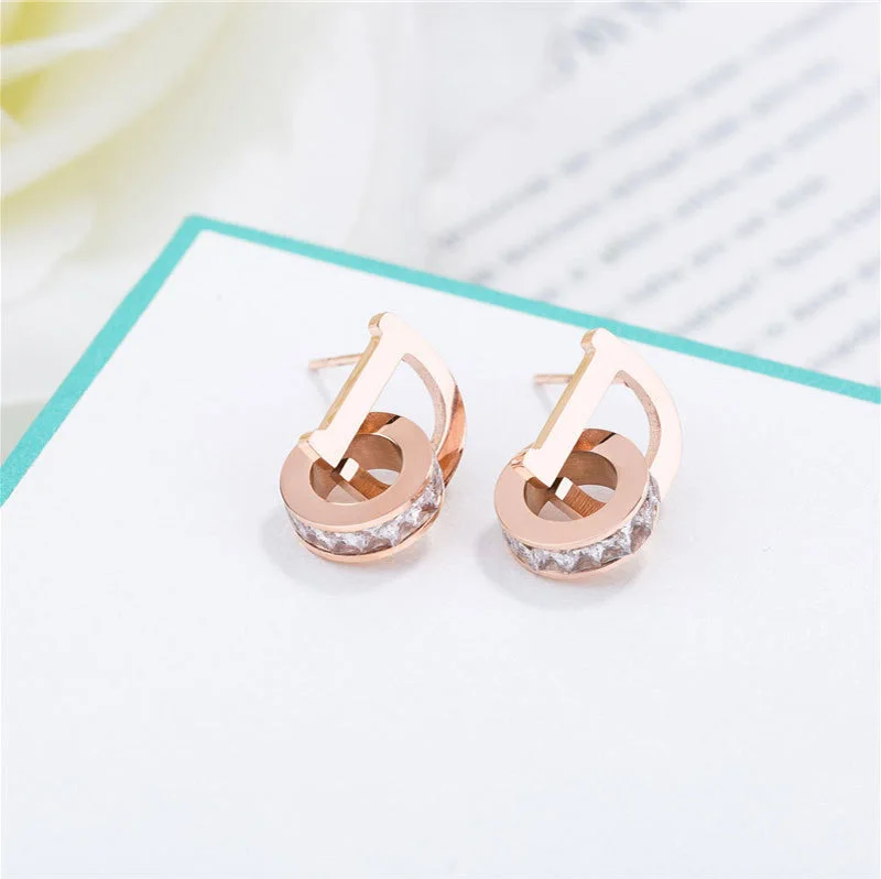 Personality Shiny Crystal Titanium Steel Earring Luxury D Letter Sexy Party Unusual Earrings Fashion Jewelry