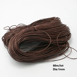 Hot Waxed Cotton Cord 1mm 60m/lot Brown Color Jewelry Cord String Thread Jewelry Accessories Findings for DIY Fashion Bracelet