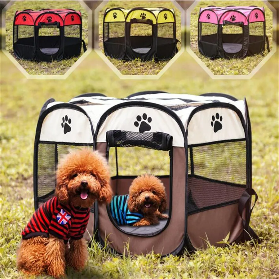 Portable Dog House Folding Pet Playpen Cat Fence Kennel Outdoor Tent Bed Exercise Play Octagonal Cage Sofas For Puppy Pet Dogs