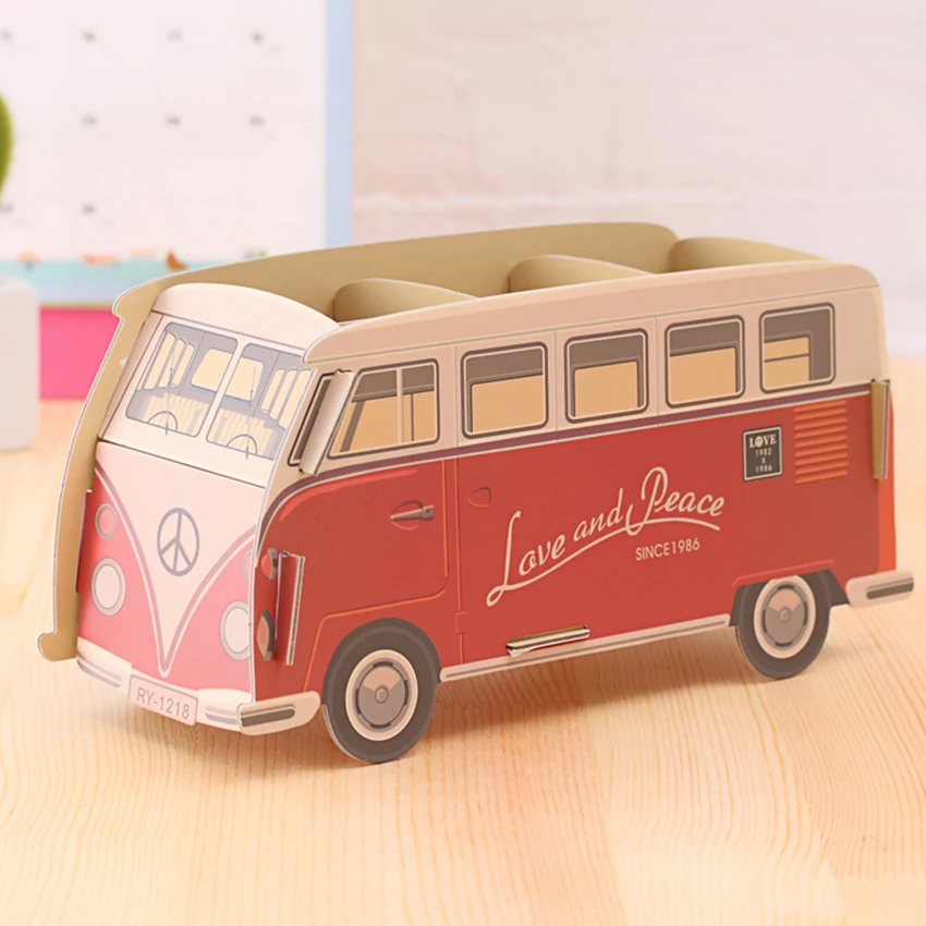 DIY Cardboard Pen Holder Desk Pencil Storage Container Home Office Decoration -Piano, Blue Locomotive, Red Bus, Big Ben, Bus