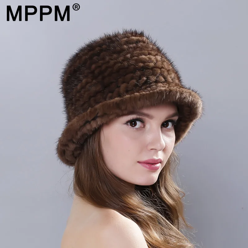 

Real Mink Fur Hat Cap Sun Hat For Women New Female Cap Winter Knitted Mink Fur Hat Brand Thick Hats