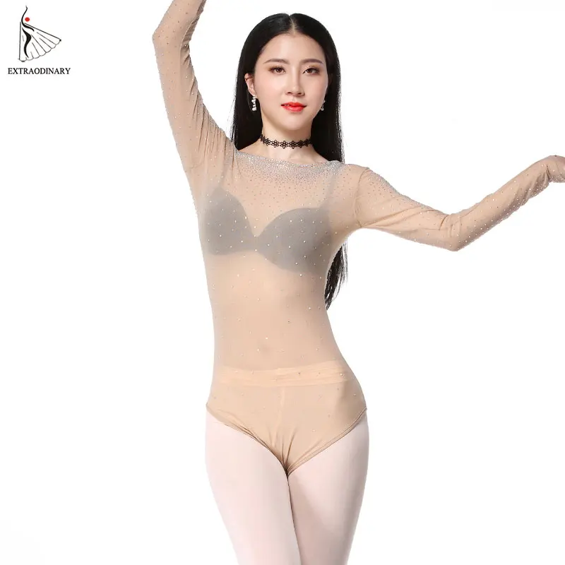 Women Long Sleeves Tops Bottoming Shirt Leotard Drilling Hot Accessories Belly Dancing Sexy Top Dancewear Practice Clothes