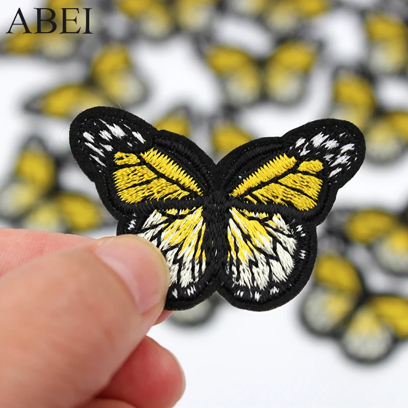 10pcs/lot Diy Iron On yellow Butterfly Appliques Clothes Sewing Patches for backpack coats jeans Iron Stickers Garment Badge