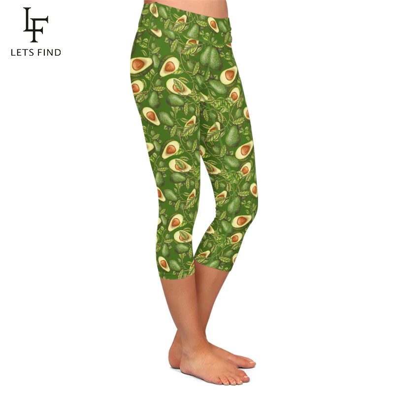 Summer New Woman Green Avocado High Waist Printing Capri Leggings High Quality Fitness Soft Mid-Calf Pants Hot Sale