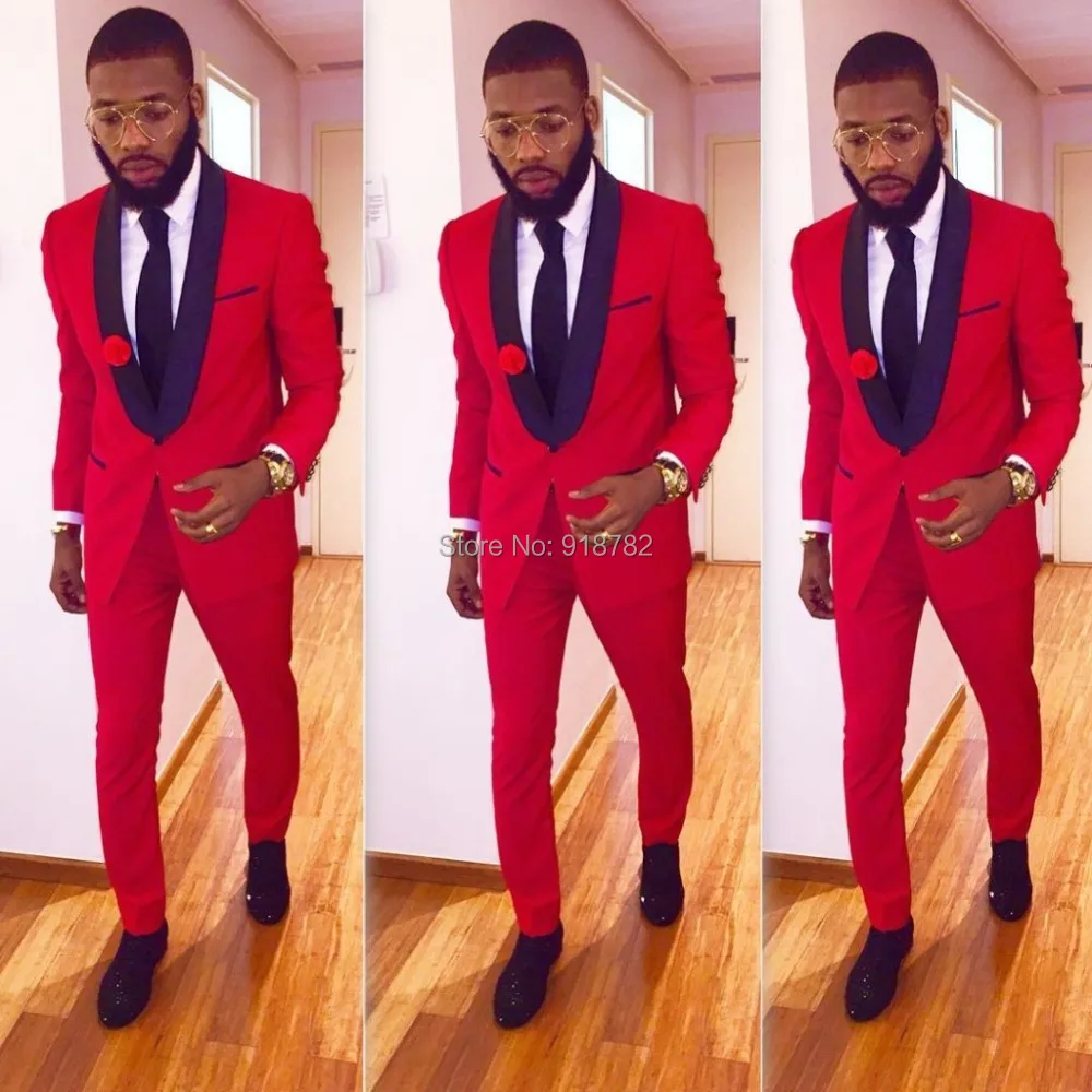 

2024 Black Shawl Lapel Men Formal Suits With Pants Fashion Red Best Man Suit Men Wedding Suits Groom Tuxedos Mens Prom Tuxedo