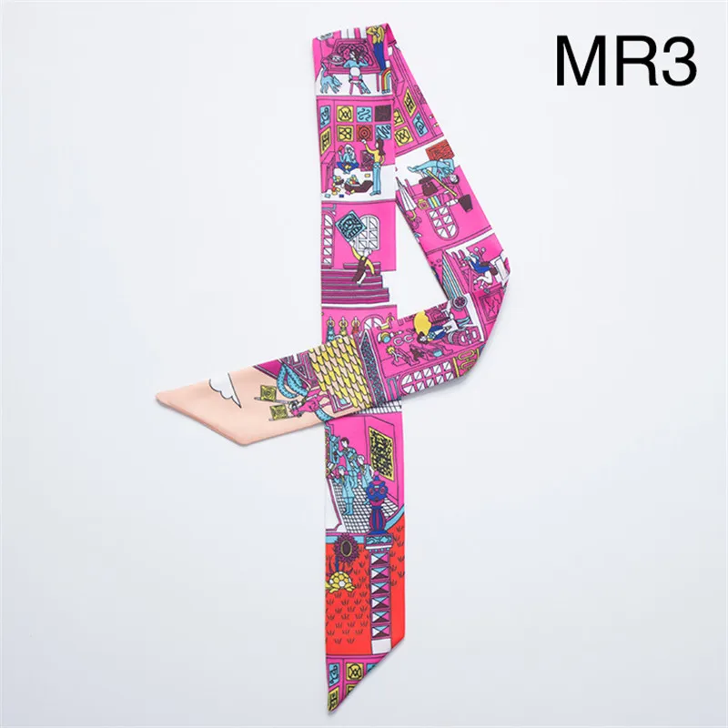 New Scarf Paris Family Print Women Silk Scarf Fashion Head Scarf Brand Small Tie Handle Bag Ribbons Small Long Scarves MR