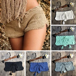 Nuovo Delle Donne di Boho Crochet Del Knit shorts Spiaggia Sexy Floreale Scava Fuori shorts Delle Signore di Estate di Vacanza Solido Sottile Mini Breve Gonne e Pantaloni